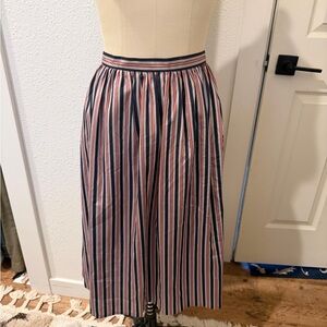 Vintage Gathered Skirt with Red and Blue Stripes